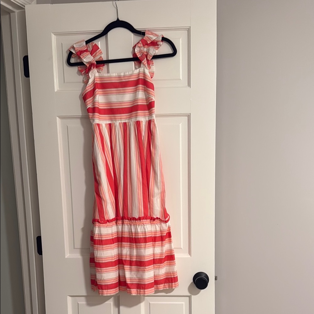 J. Crew Red and White Ruffled Tiered Sundress